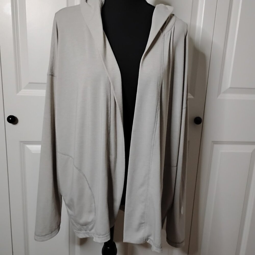 Indygena Women's Grey Long Sleeve Open Front Hooded Cardigan Sweater Size L